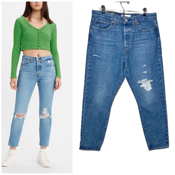 Levi's Denim - NWT Levi’s Wedgie Distressed Ankle Jeans, High Rise, Button Fly, Medium Blue, 32
